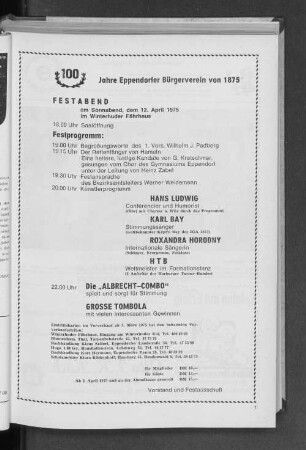 100 Jahre Eppendorfer Bürgerverein von 1875 Festabend