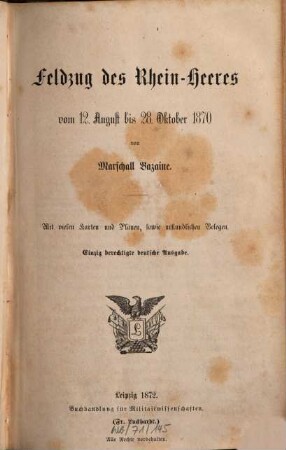Feldzug des Rhein-Heeres vom 12. August bis 28. Oktober 1870