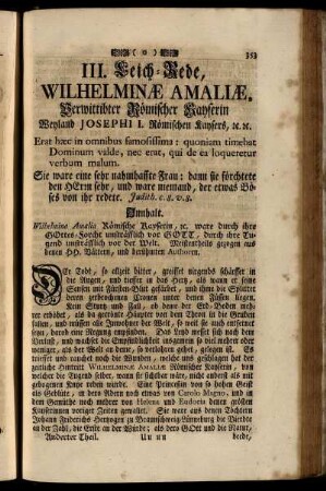 III. Leich-Rede, Wilhelminæ Amaliæ. - VI. Leich-Rede, Leopoldi Hochwürdigen Probsten zu Hertzogburg...