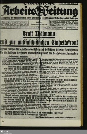 [Ernst Thälmanns Aufruf zur antifaschistischen Einheitsfront am 27. Februar 1933]