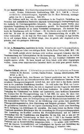185, A. Baumgarten. Strafrecht und Volksempfinden. Ein Beitrag zur Lehre vom richtigen Recht. 1909