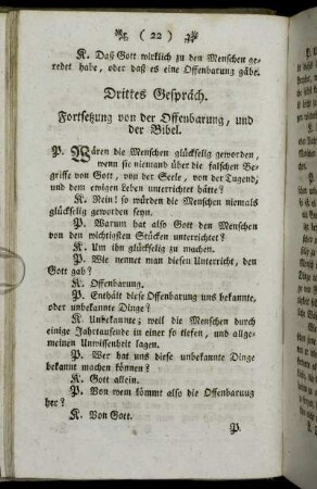 Drittes Gespräch. Fortsetzung von der Offenbarung, und der Bibel.