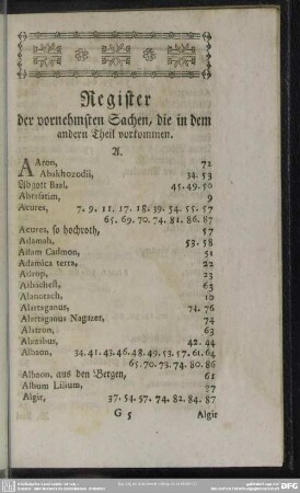 Register der vornehmsten Sachen, die in dem andern Theil vorkommen