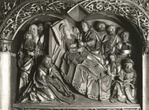 Altar, Predella. Tod der Maria. Höhe 90 cm, Breite 115 cm. Nach 1500. Döbeln, Nikolaikirche