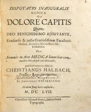 Disputatio Inauguralis Medica De Dolore Capitis