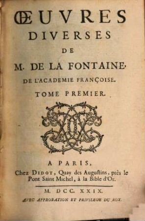 Oeuvres Diverses De M. De La Fontaine, De L'Academie Françoise, 1