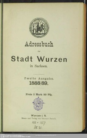 2.1888/89(1888): Adressbuch der Stadt Wurzen in Sachsen