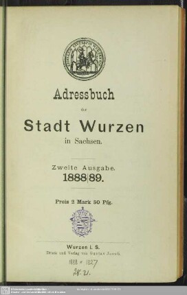 2.1888/89(1888): Adressbuch der Stadt Wurzen in Sachsen