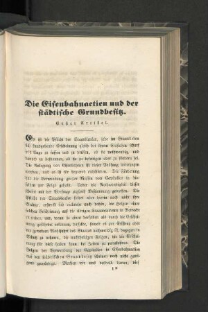 Die Eisenbahnactien und der städtische Grundbesitz.
