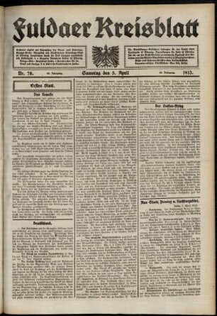 Erste Ausgabe vom Samstag, den 05. April 1913.