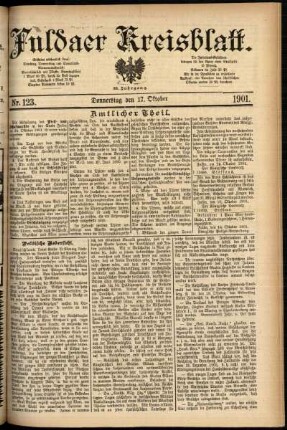 Erste Ausgabe vom Donnerstag, den 17. Oktober 1901.