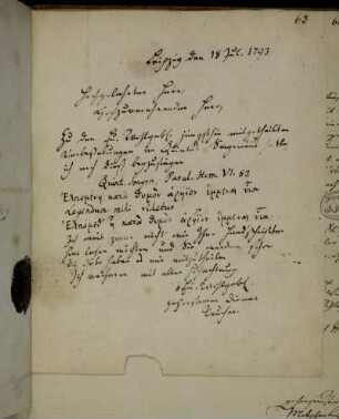 Brief von Ludwig Heinrich Teucher an Thomas Christian Tychsen. Leipzig, 18.7.1793