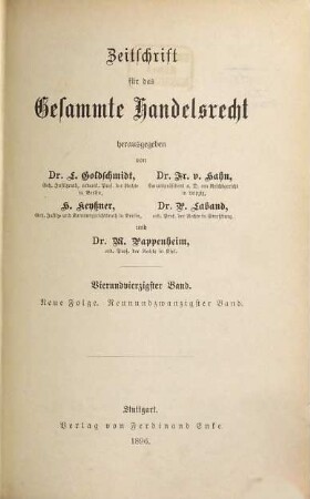 Zeitschrift für das gesamte Handelsrecht. 44 = N.F., Bd. 29. 1896