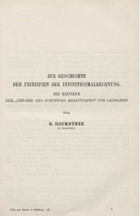 Zur Geschichte der Prinzipien der Infinitesimalrechnung. Die Kritiker der "Théorie des Fonctions Analytiques" von Lagrange.