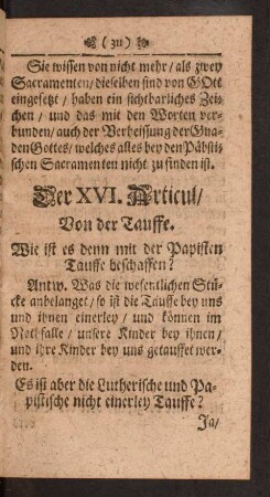 Der XVI. Articul/ Von der Tauffe.