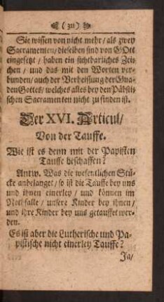 Der XVI. Articul/ Von der Tauffe.