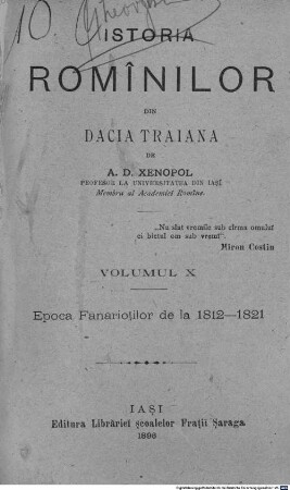 Istoria romînilor din Dacia Traiană, 10. Epoca Fanarioţilor de la 1812 - 1821