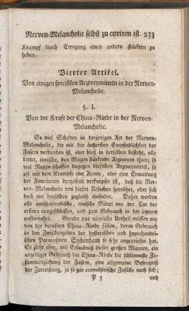 Vierter Artikel. Von einigen specifiken Arztneymitteln in der Nerven-Melancholie.