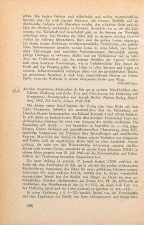 496-497 [Rezension] Augustinus, Aurelius, Enchiridion de fide spe et caritate