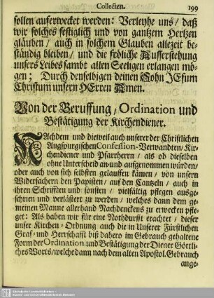 Von der Beruffung, Ordination und Bestätigung der Kirchendiener