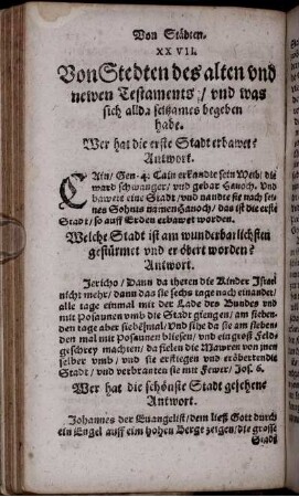 XXVII. Von Stedten des alten und newen Testaments ...