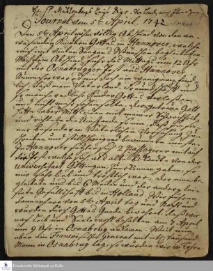 Reisetagebuch von Heinrich Melchior Mühlenberg.