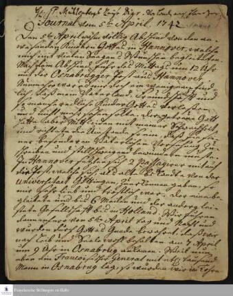 Reisetagebuch von Heinrich Melchior Mühlenberg.