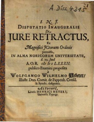 Disputatio Inauguralis De Jure Retractus