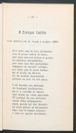 A Enrique Castro : Con motivo de su viaje á Paris- 1886