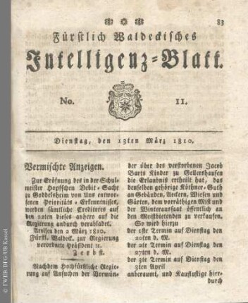 No. 11, Dienstag, den 13ten März 1810
