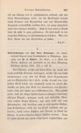 327-331 [Rezension] Renninger, Johann Baptist, Pastoraltheologie