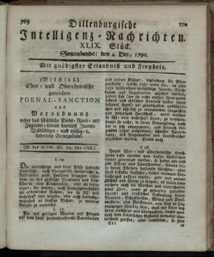XLIX. Stück. Sonnabends: den 4. Dec., 1790.