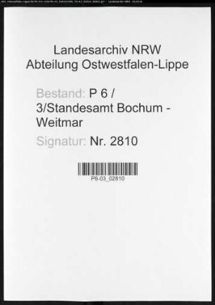 Sterberegister Standesamt Bochum-Weitmar