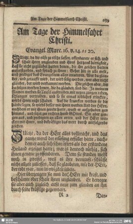 Am Tage der Himmelfahrt Christi. Evangel. Marc. 16. v. 14-20