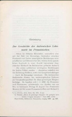 Einleitung. Zur Geschichte der italienischen Lehnworte im Französischen.