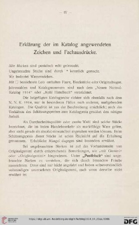 Erklärungen der im Katalog angewendeten Zeichen und Fachausdrücke