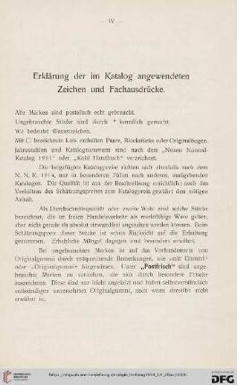 Erklärungen der im Katalog angewendeten Zeichen und Fachausdrücke