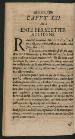 Caput XXI. De Ente Per Se Et Per Accidens.