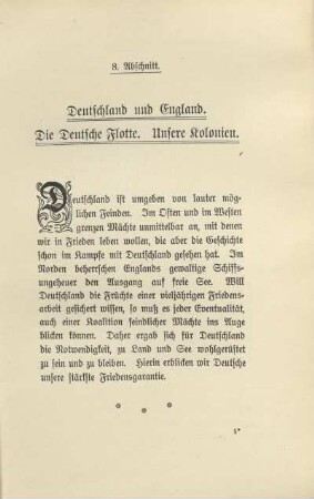8. Abschnitt. Deutschland und England. Die Deutsche Flotte. Unsere Kolonien