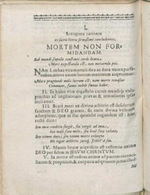 I. Sexaginta rationes ex sacris literis firmißimè concludentes, Mortem Non Formidandam.