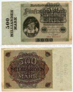 Reichsbanknote mit Überdruck 500 Milliarden Mark auf 5000 Mark