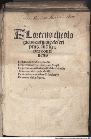 Floretus theologicus ... carmine descriptus
