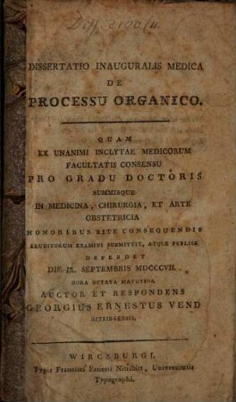 Dissertatio inauguralis medica de processu organico