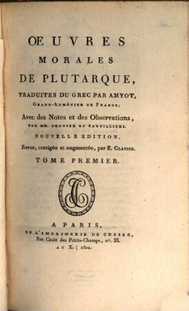 Oeuvres morales de Plutarque, 1
