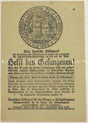 Spendenaufruf vom Deutschen Hilfswerk für Kriegs- und Zivilgefangene