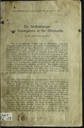 Die Auskaufungen von Bauerngütern in der Oberlausitz