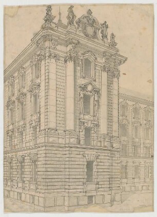 Thiersch, Friedrich von; München; Justizpalast - Fassade mit Risalit (Perspektive)
