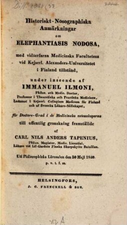 Historiskt-Nosographiska Anmärkningar om Elephantiasis Nodosa
