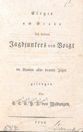 Elegie am Grabe des biedern Jagdjunkers von Voigt