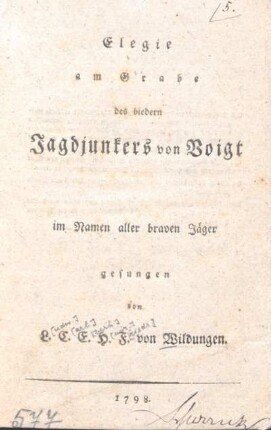 Elegie am Grabe des biedern Jagdjunkers von Voigt